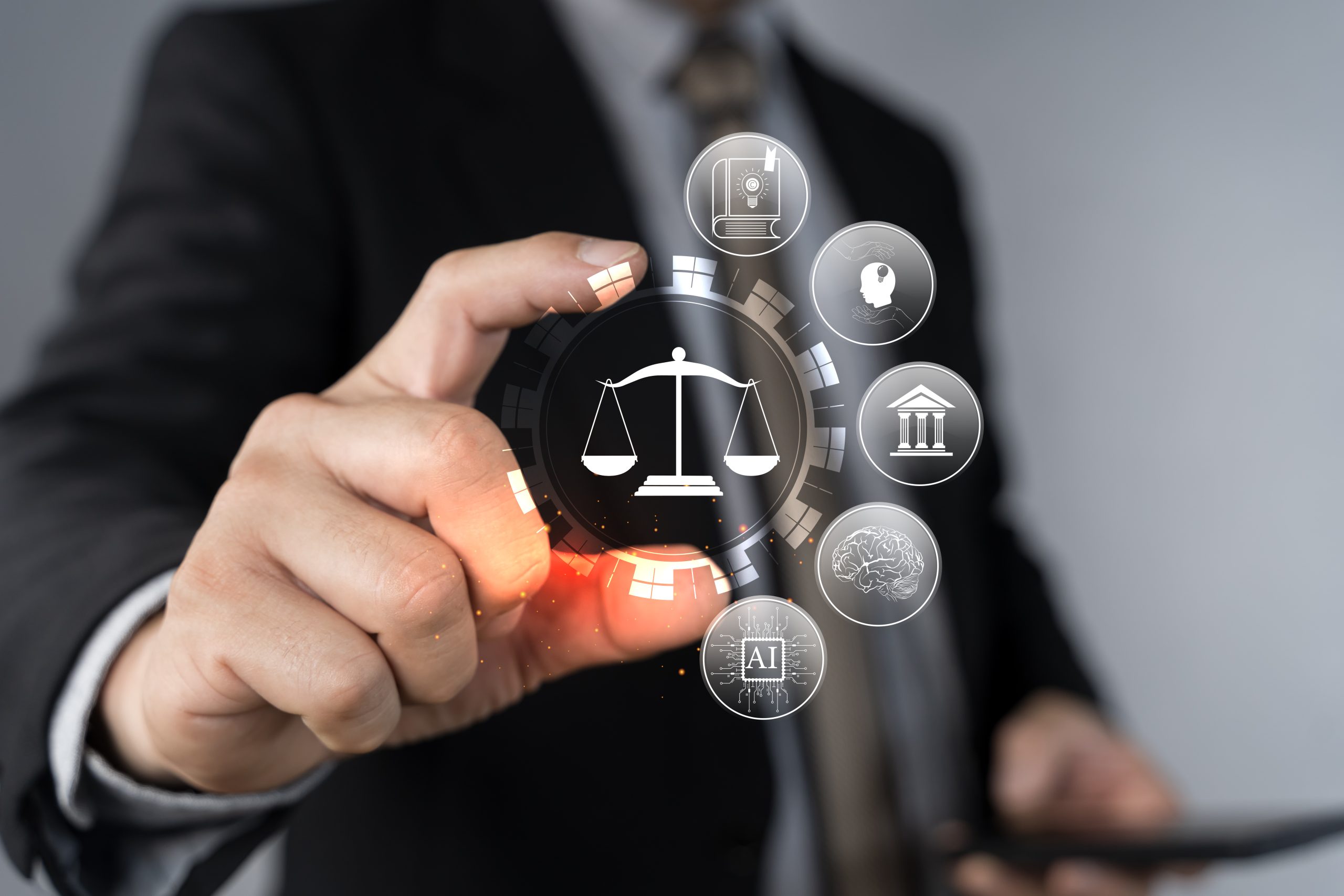 Lawyer indicating service sectors in litigation and dispute resolution at Lawgical Group.